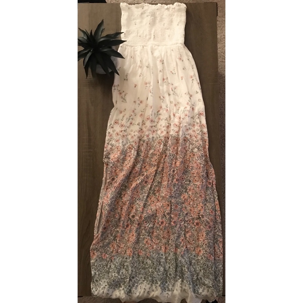 Strapless Floral Flowy Maxi Dress